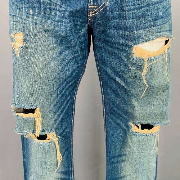 BLVCK SCVLE Size 36 Blue Distressed Button Fly Jeans - Picture 2 of 6